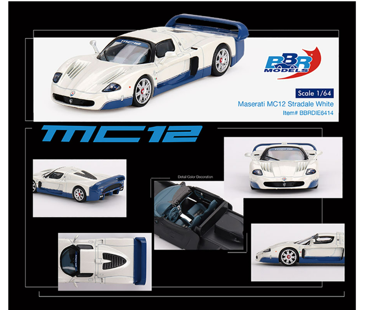 BBR Models - Maserati MC12 Stradale White - 1/64 Scale BBRDIE6414