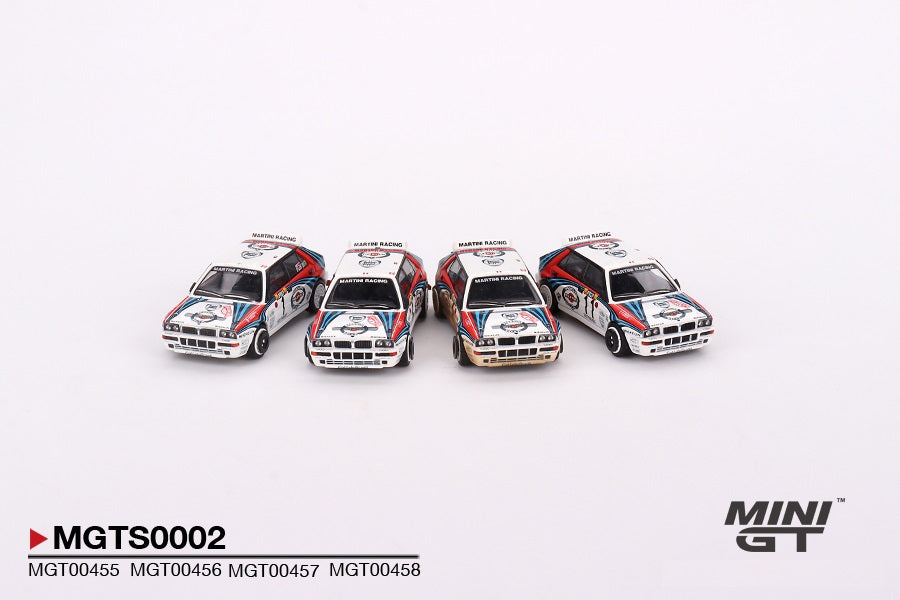 Mini GT - 4 Cars Set Lancia Delta HF Integrale Evoluzione 1992 Rally MonteCarlo Martini Racing - Scale 1/64 MGTS0002