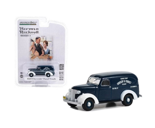 Greenlight - 1939 Chevrolet Panel Truck Dark Blue and White "Grocery &amp; Market Delivery" Norman Rockwell - 1/64 Scale