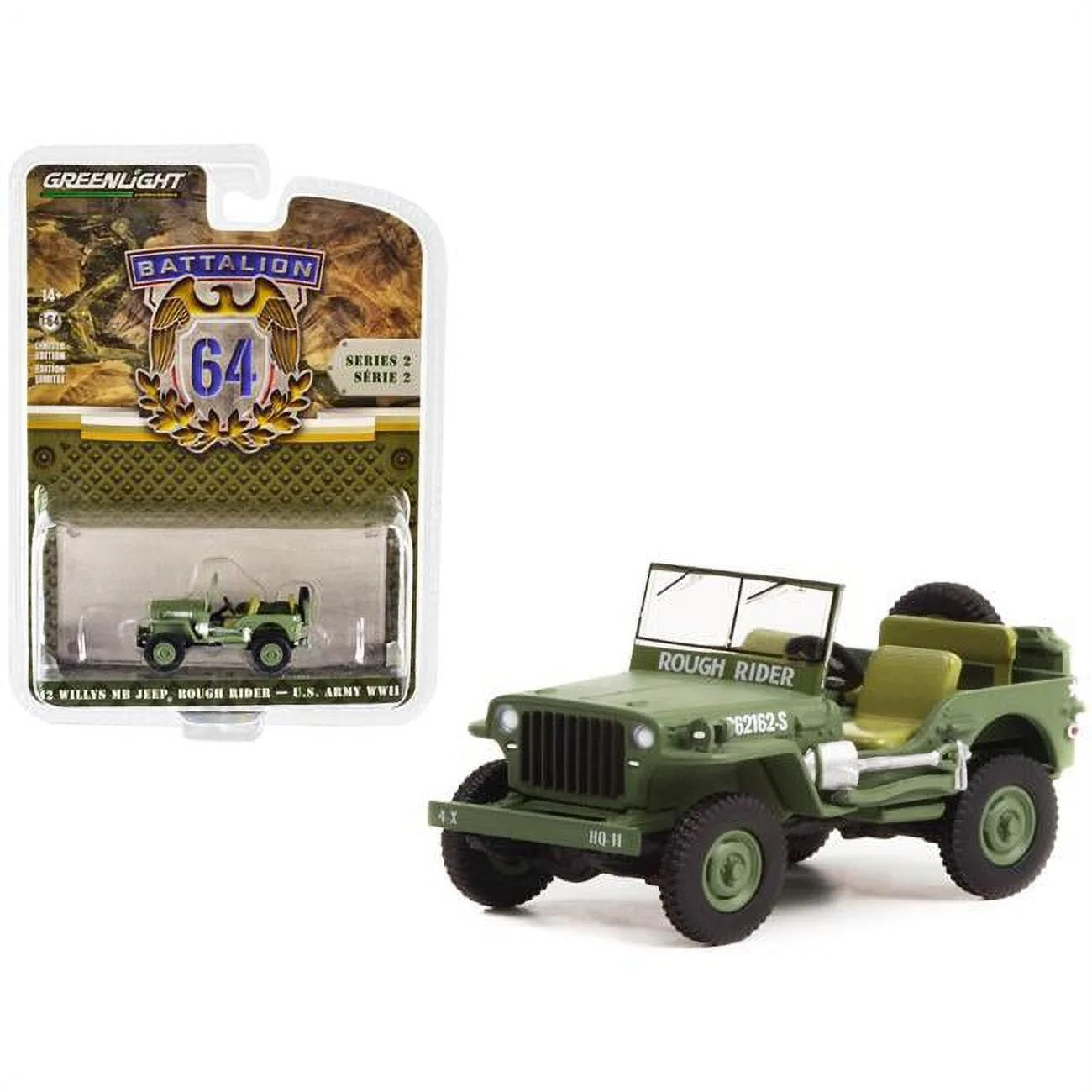 Greenlight - 1942 Willys MB Jeep Rough Rider US Army World War II - Series Battalion 64 - Scale 1/64