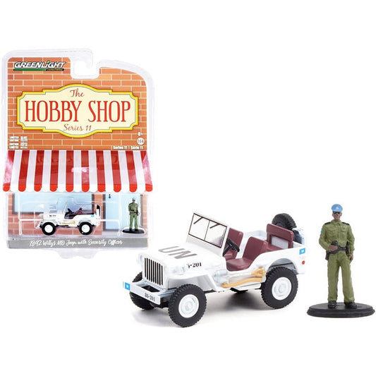 Greenlight - 1942 Willys MB Jeep UN United Nations White and Security Officer Figurine Series Hobby Shop - Scala 1/64