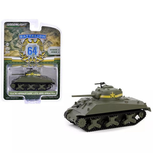 Greenlight - 1943 M4 Sherman Tank U.S. Army World War II - Series Battalion 64 - Scala 1/64