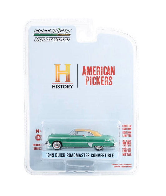 Greenlight - 1949 Buick Roadmaster Convertible Green with Tan Soft Top "American Pickers" - Scala 1/64 Hollywood Series