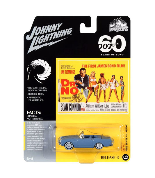 Johnny Lightning - 1962 Sunbeam Alpine Convertible Lake Blue James Bond 007 "Dr. No" (1962) Movie - Scale 1/64