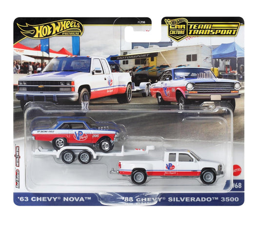 1963 Chevy Nova and 1988 Chevy Silverado 3500 - Series Car Culture Team Transport - Hot Wheels Premium - Scale 1/64