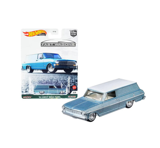 Hot Wheels Premium - 1964 Chevrolet Nova Panel Light Blue Metallic "Fast Wagons" Series - Series Car Culture - Scala 1/64