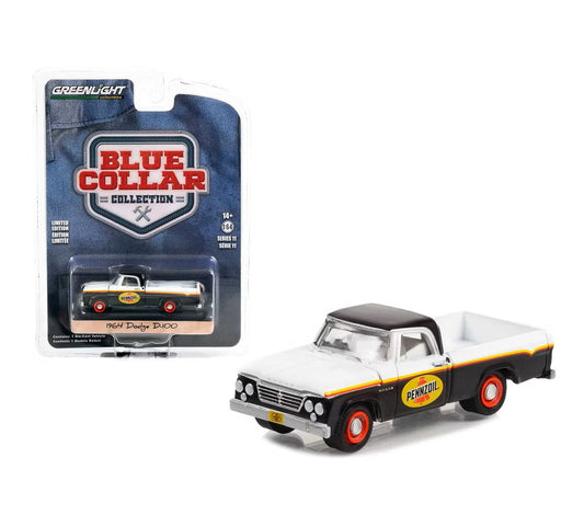 Greenlight - 1964 Dodge D-100 Truck White and Black "Pennzoil" - Series Blue Collar - Scale 1/64