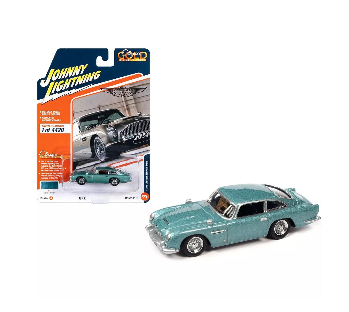 Johnny Lightning - 1966 Aston Martin DB5 Caribbean Pearl Blue Met "Classic Gold Collection" 2023 - Scala 1/64