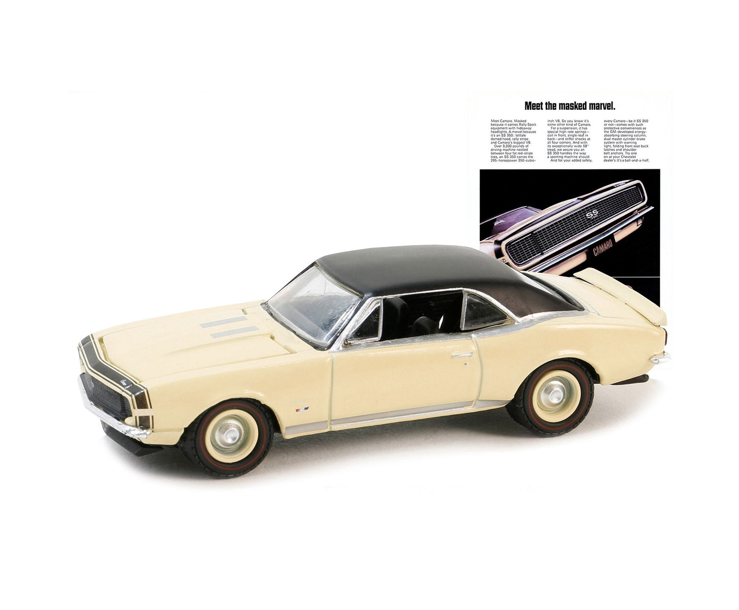 Greenlight - 1967 Chevrolet Camaro SS/RS Cream with Black Vinyl Top Vintage AD Cars - Scala 1/64