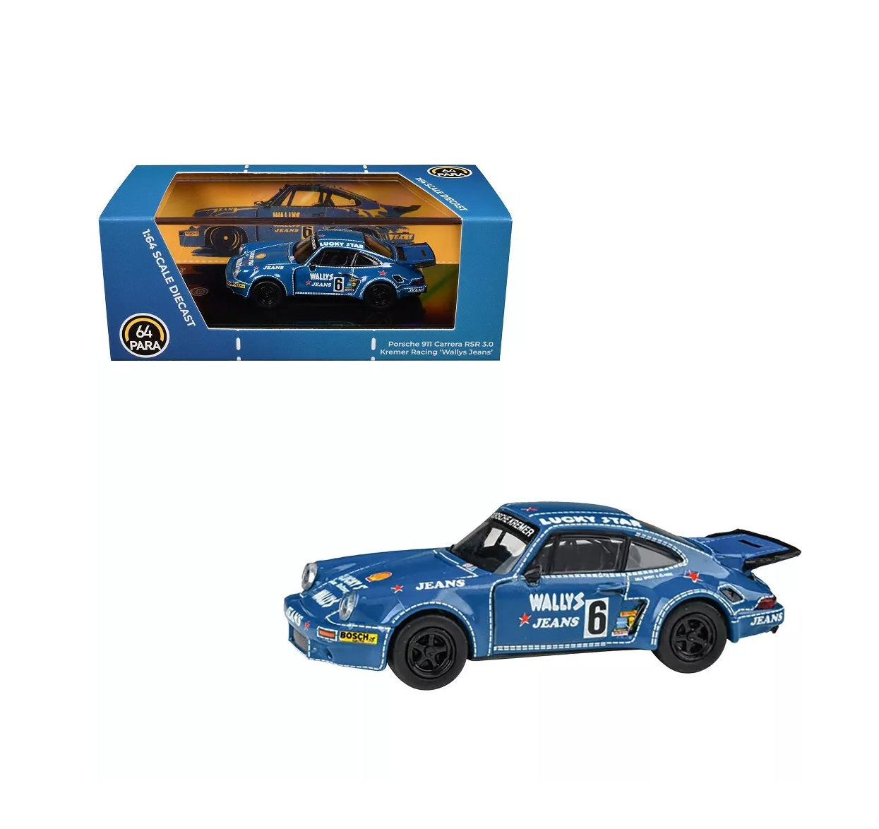 Para64 - 1975 Porsche 911 Carrera RSR 3.0 #6 "Kremer Racing - Wallys Jeans" Blue - Scala 1/64