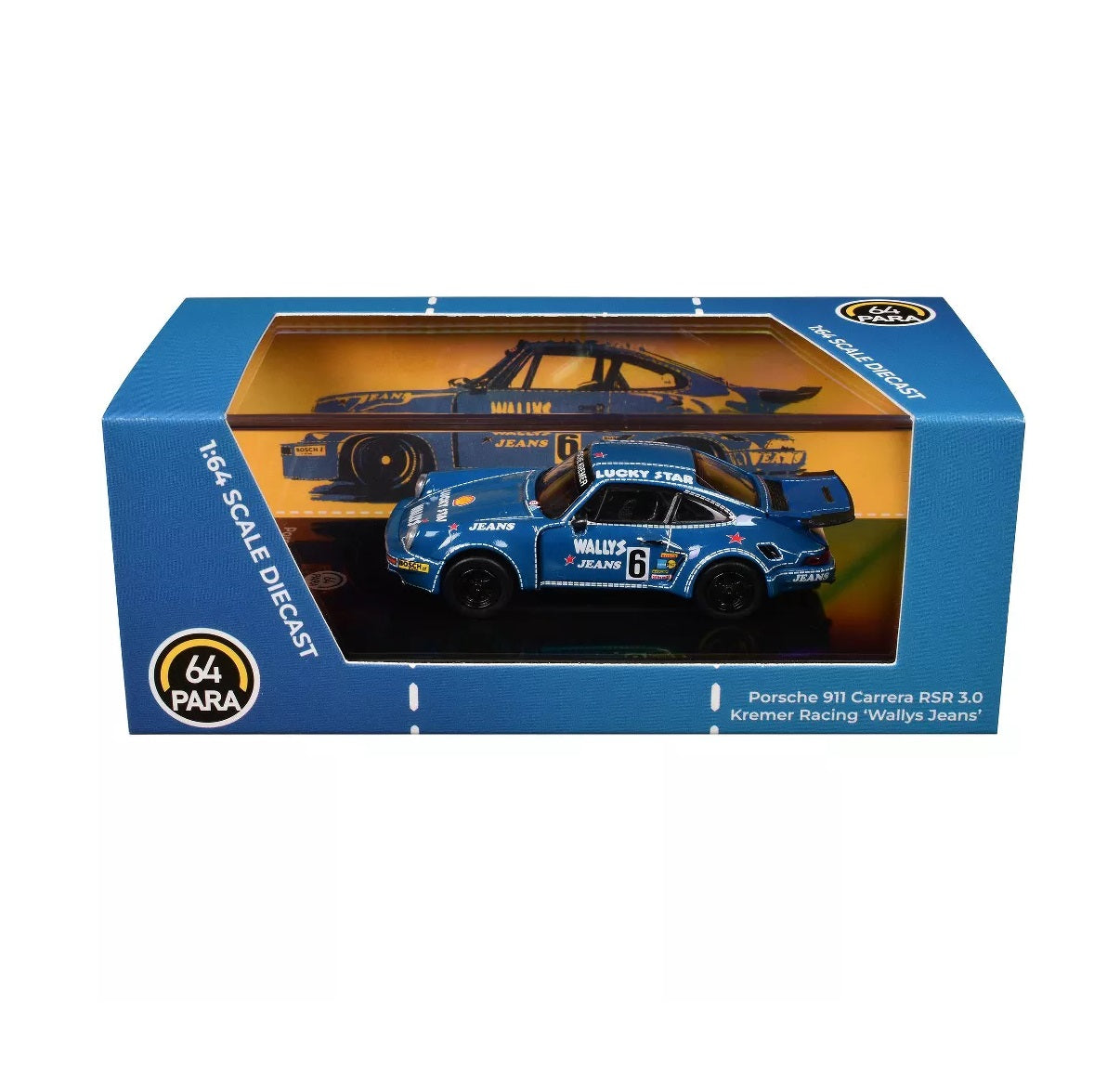 Para64 - 1975 Porsche 911 Carrera RSR 3.0 #6 "Kremer Racing - Wallys Jeans" Blue - Scala 1/64