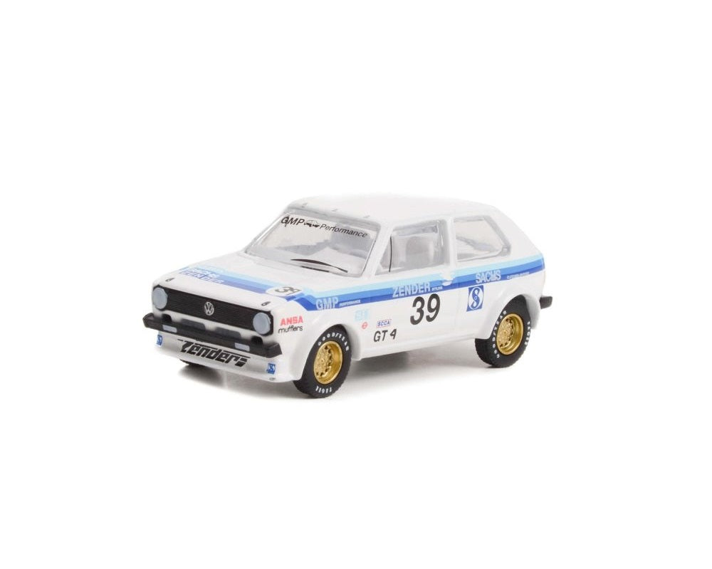 Greenlight - 1975 Volkswagen Rabbit Mk1 #39 White with Blue Stripes GMP Performance Series Hot Hatches - Scale 1/64