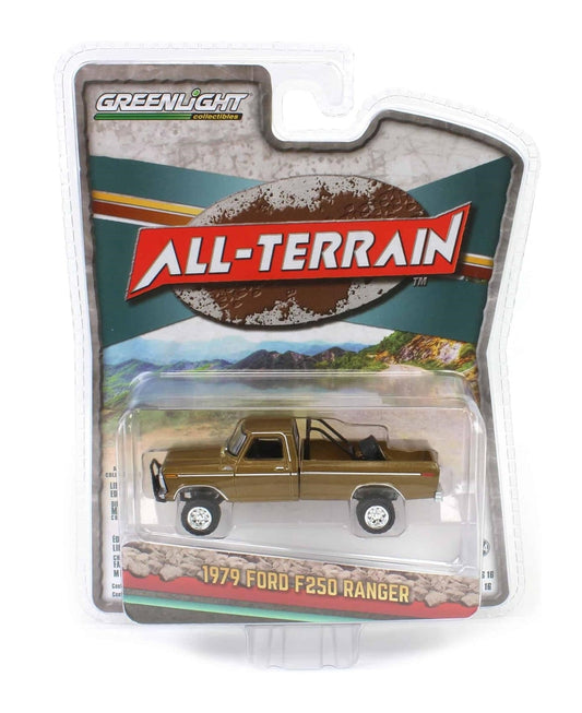 Greenlight - 1979 Ford F250 Ranger Lifted Rollbar Mounted Spare Gold - Series All Terrain - Scale 1/64