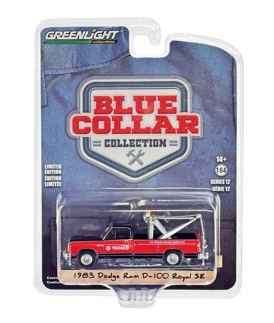 Greenlight - 1983 Dodge Ram D-100 Royal SE Tow Truck Black and Red and Black - Series Blue Collar - Scale 1/64