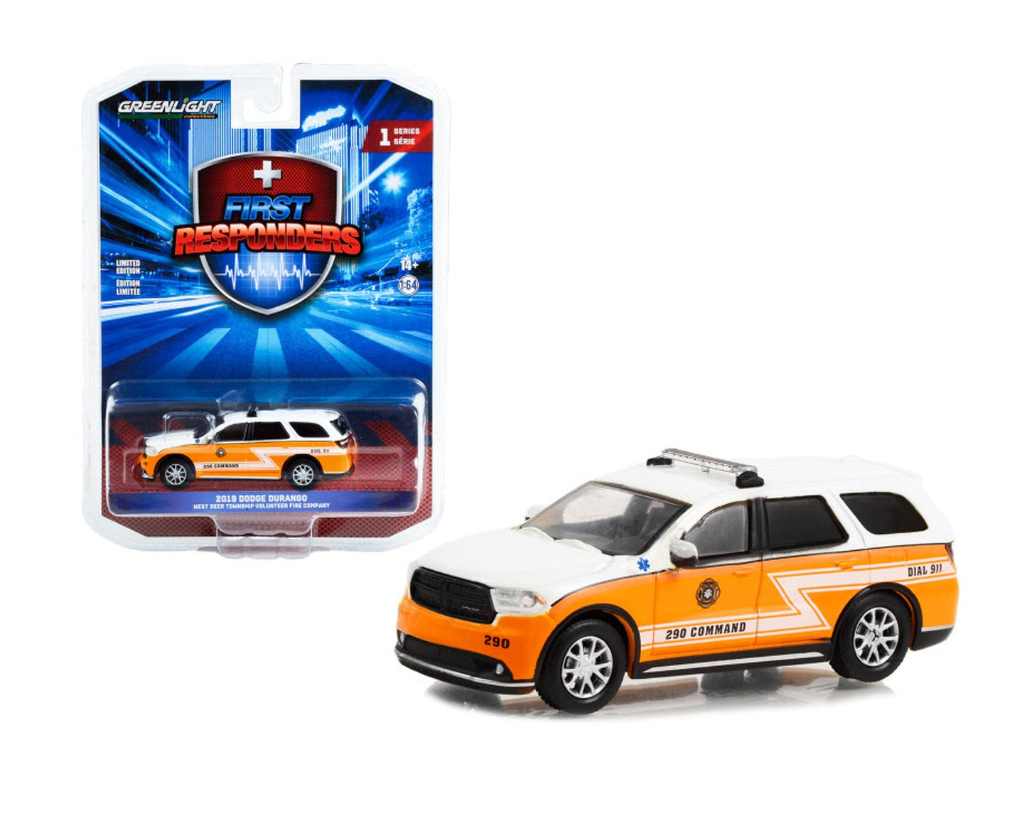 Greenlight - 2019 Dodge Durango White and Orange West Deer Township Volunteer Fire Company - Series First Responders - Scala 1/64