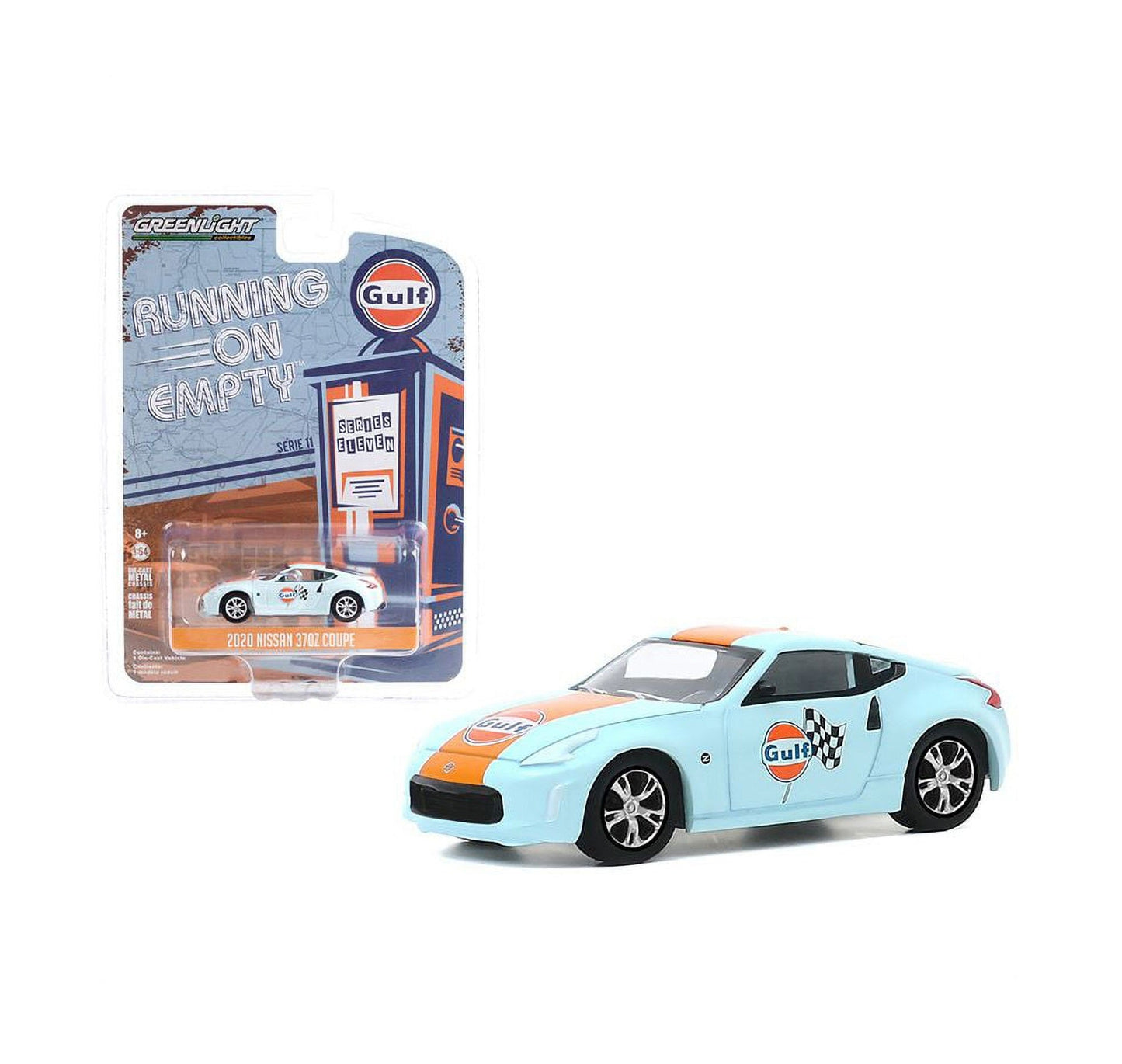 Greenlight Collectibles -2020 Nissan 370Z Coupe Light Gulf Oil Running On Empty - 1/64 Scale