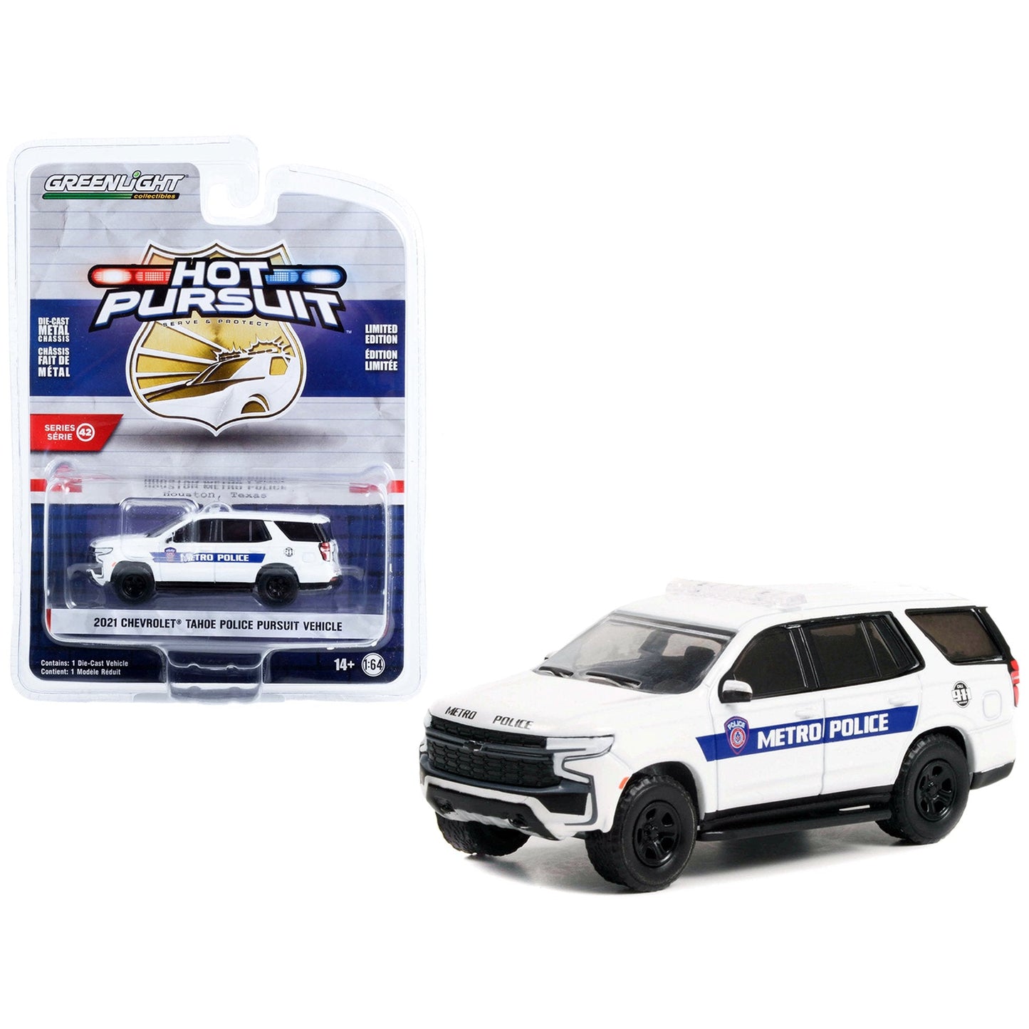 Greenlight - 2021 Chevrolet Tahoe Police Pursuit Vehicle (PPV) White "Houston Texas Metro Police" - Greenlight Series Hot Pursuit - Scala 1/64