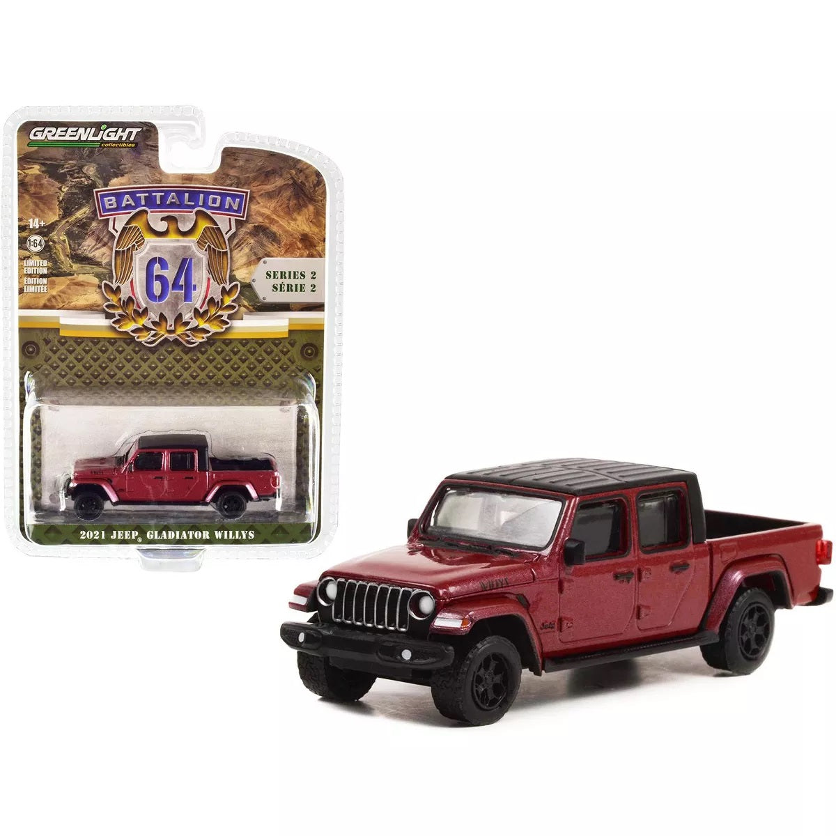 Greenlight - 2021 Jeep Gladiator Willys Snazzberry Red Metallic - Series Battalion 64 - Greenlight - Scale 1/64