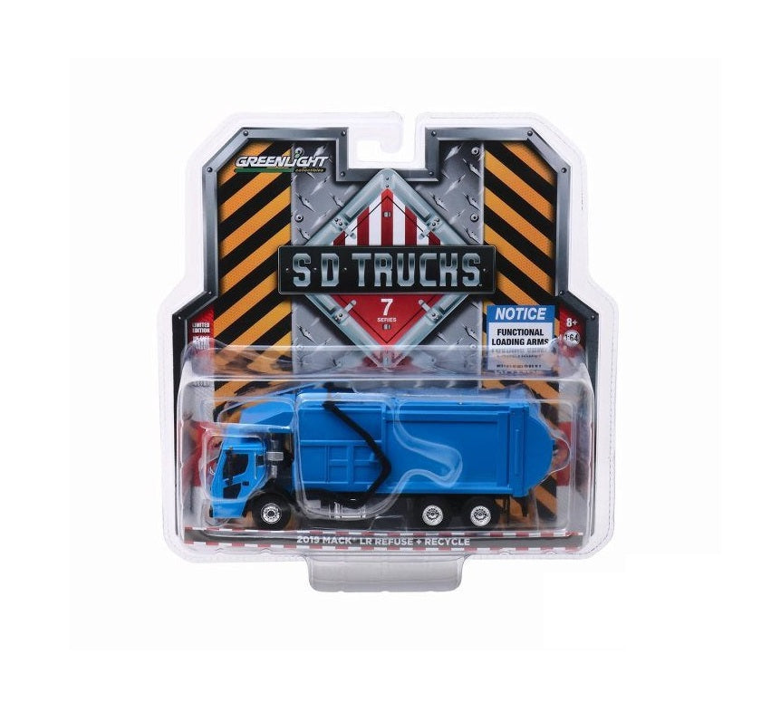 Greenlight - 2019 Mack LR Refuse + Reccle Truck Blue - Series SD Trucks - Scala 1/64