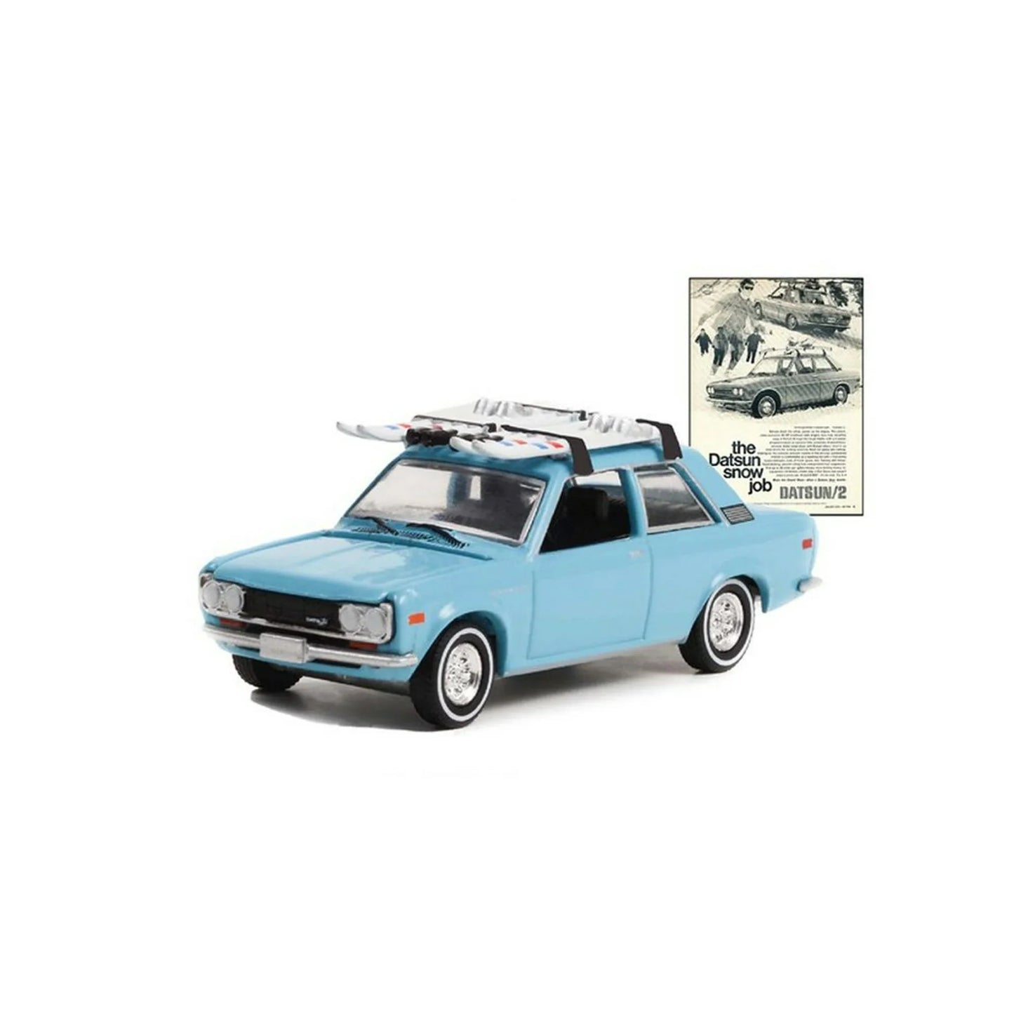 Greenlight - 1970 Datsun 510 Blue with Ski Roof Rack Blue Vintage AD Cars - Scala 1/64