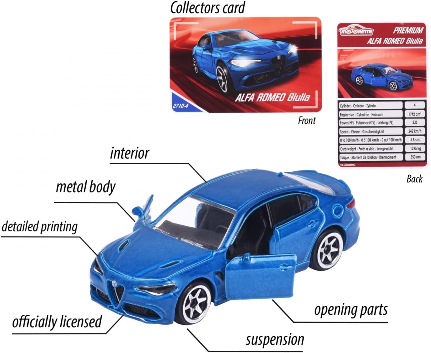 Majorette - Alfa Romeo Giulia Quadrifoglio Blue - Scale 1/64