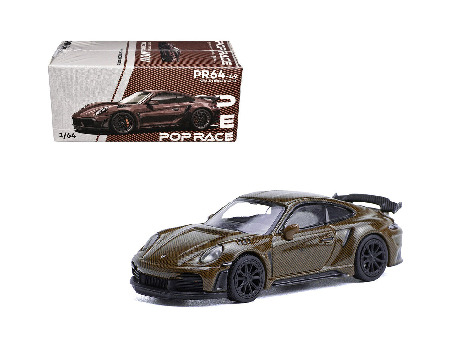 Pop Race - Porsche 992 Stinger GTR Brown Carbon Scale 1/64 PR64-49