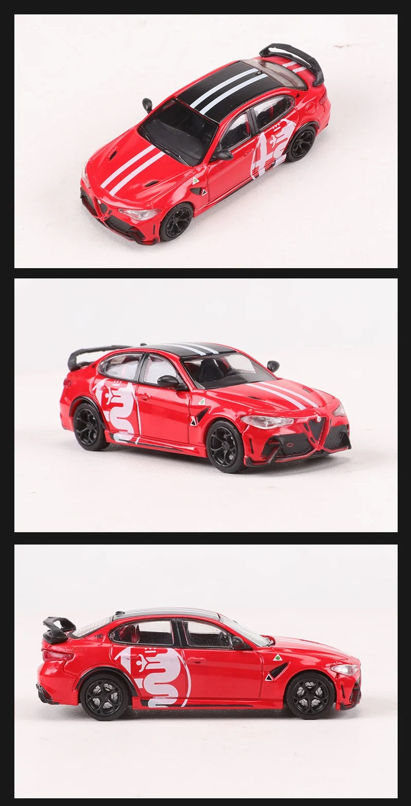 DCT Romeo Giulia GTAm red with white stripes - 1/64 Scale