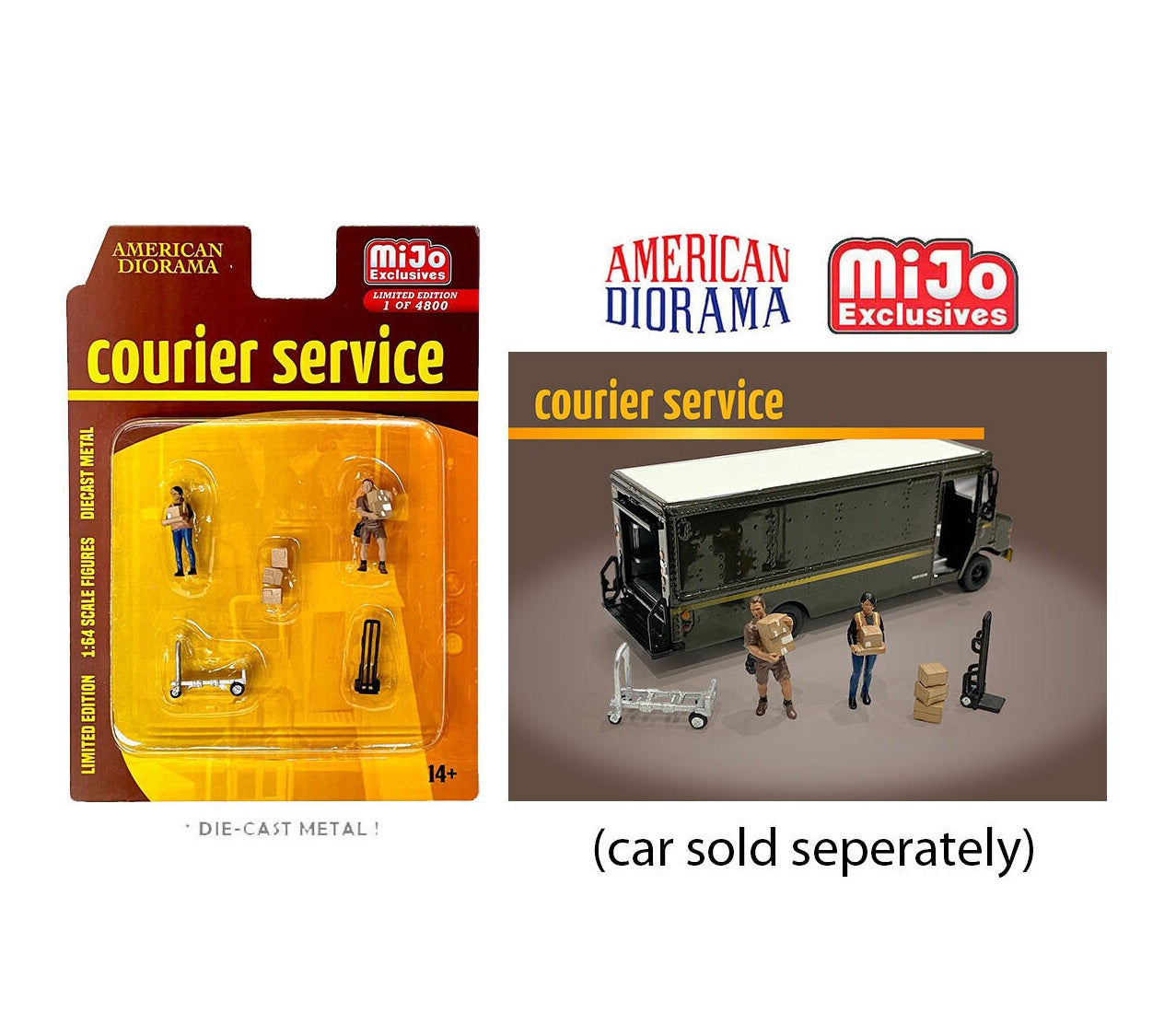 American Diorama - Courier Service Diecast Figure Set Car Not Included - MiJo Exclusives - Scale 1/64 AD-76495MJ