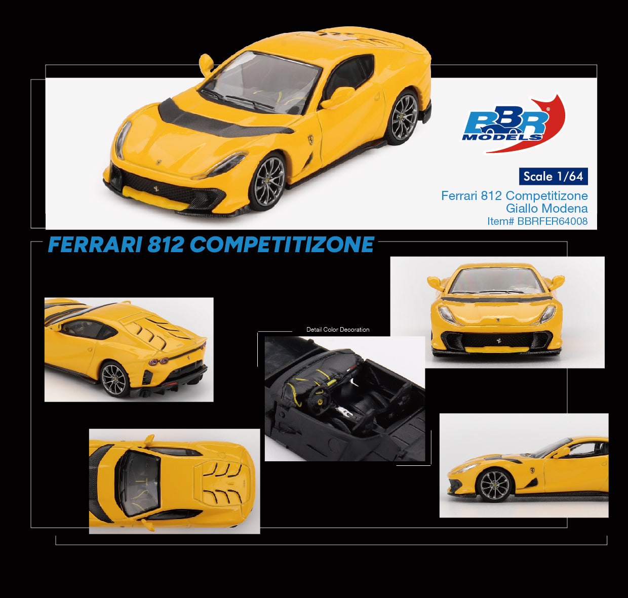 [PRE-ORDER] BBR Models - Ferrari 812 Giallo Modena Competizione 2021 - Scala 1/64 BBRFER64008