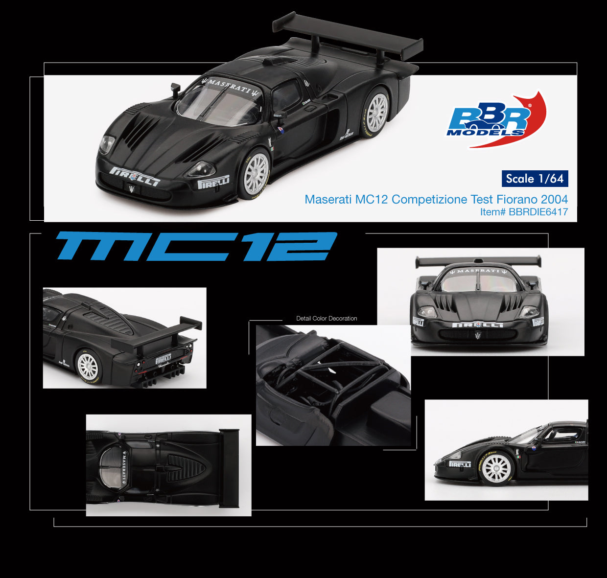 [PRE-ORDER] BBR Models - Maserati MC12 Competizione Test Fiorano 2004 - Scale 1/64 BBRDIE6417