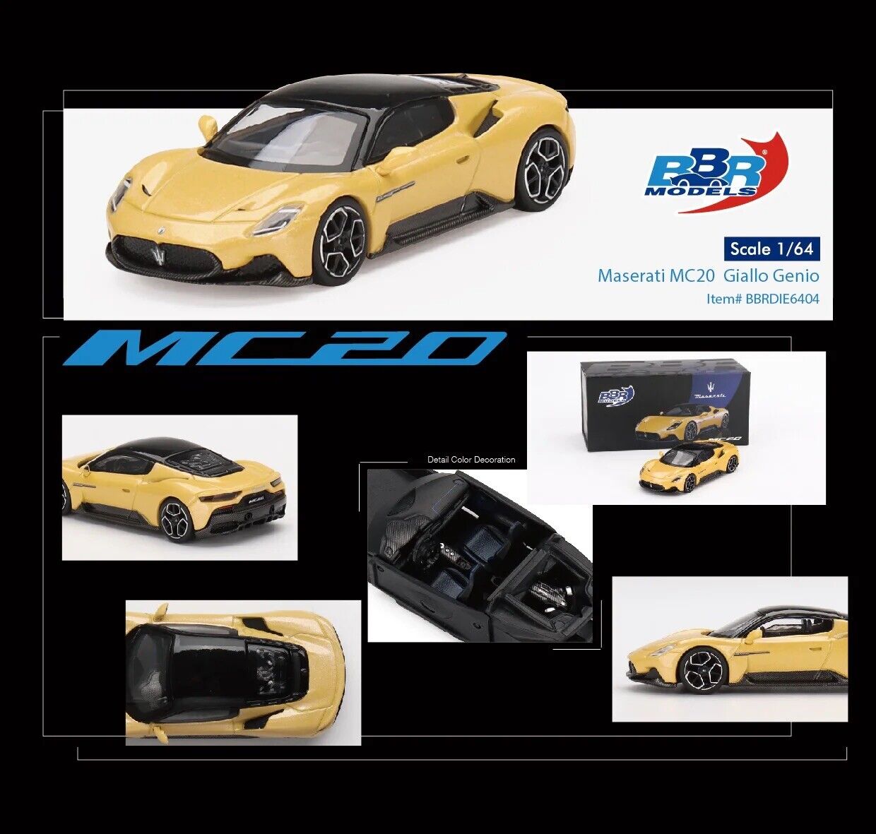 BBR Models - Maserati MC20 Giallo Genio - 1/64 Scale BBRDIE6404