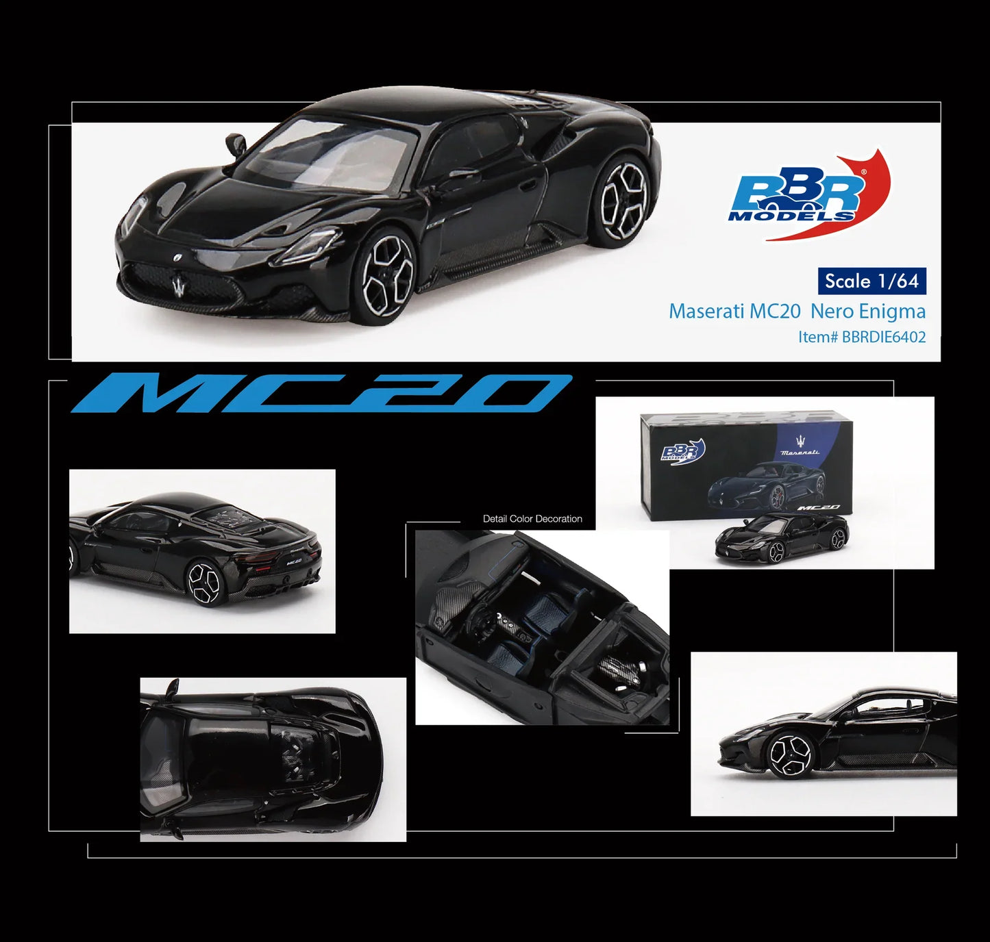 BBR Models - Maserati MC20 Nero Enigma - Scale 1/64 BBRDIE6402