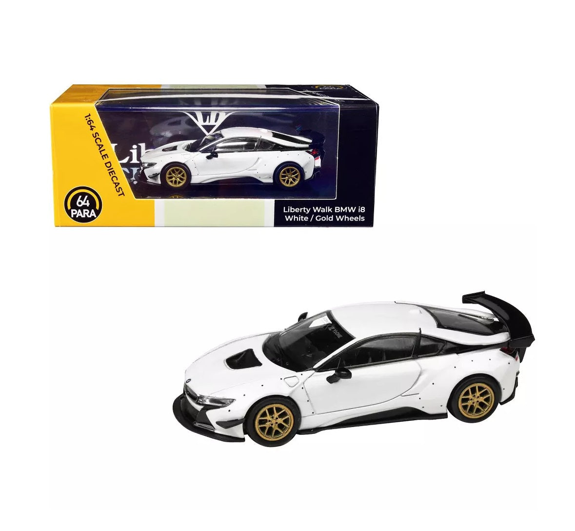 Para64 - BMW i8 Liberty Walk White with Gold Wheels - Scale 1/64