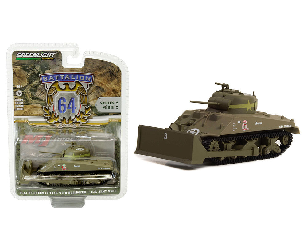 Greenlight - 1944 M4 Sherman Tank with Bulldozer U.S. Army World War II - Series Battalion 64 - Scala 1/64