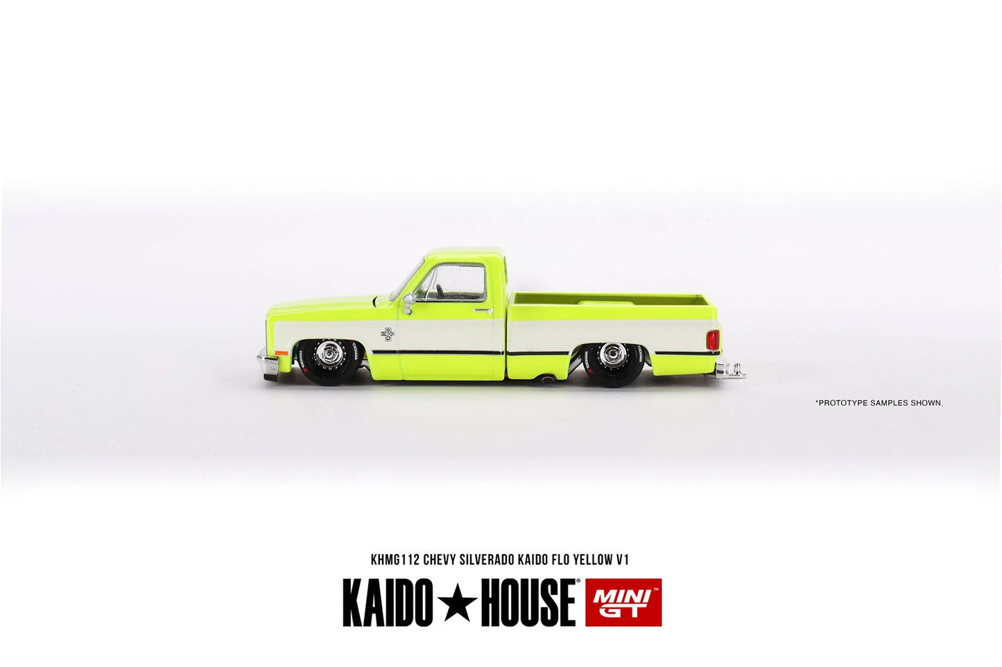 Mini GT - Chevrolet Silverado KAIDO Flo Yellow V1 - KAIDO HOUSE - Scale 1/64 KHMG112