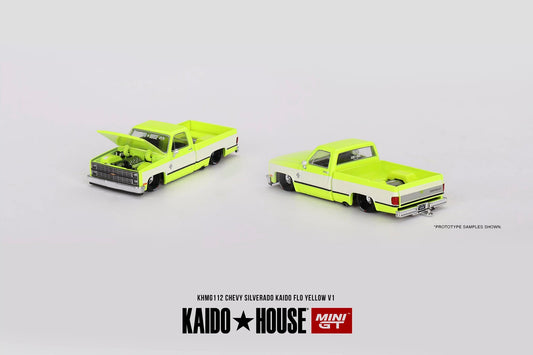 Mini GT - Chevrolet Silverado KAIDO Flo Yellow V1 - KAIDO HOUSE - Scale 1/64 KHMG112