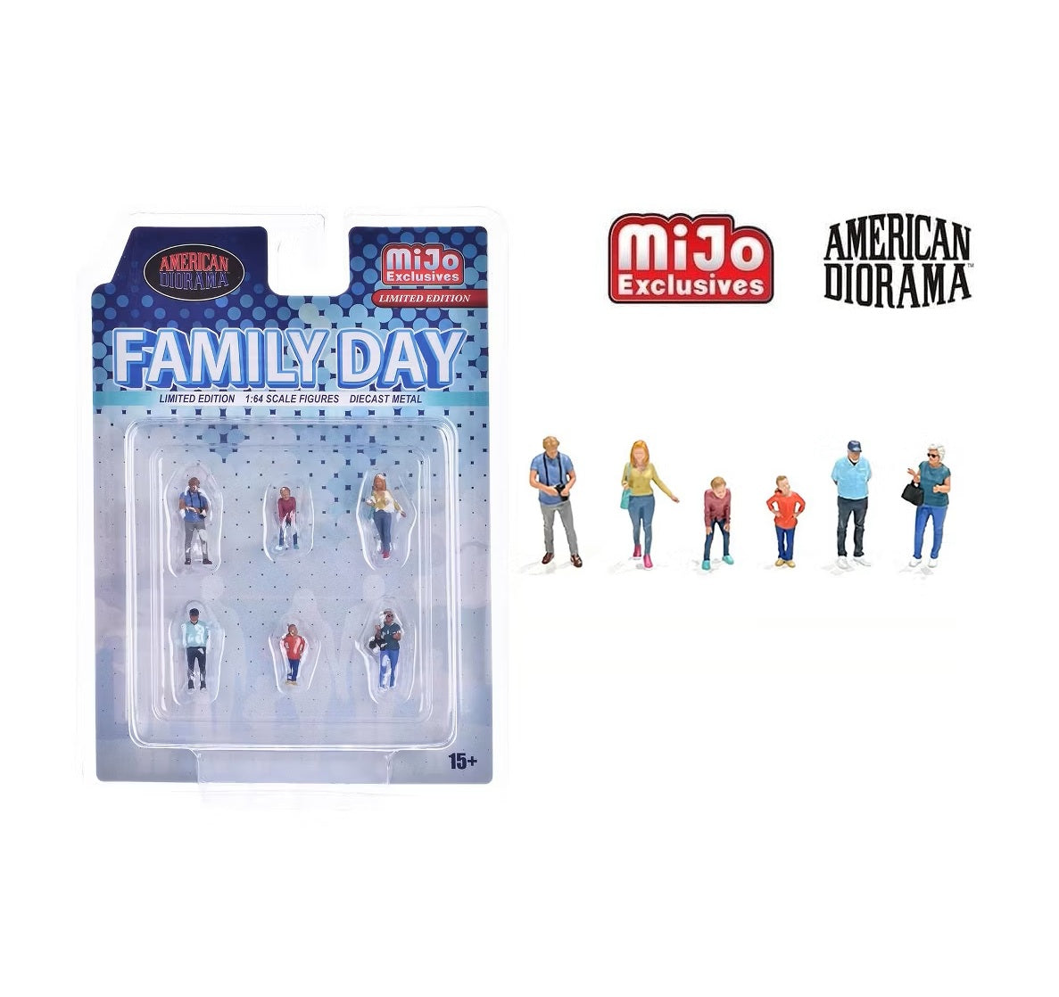 American Diorama - Family Day 6 piece Diecast Figure Set Car Not Included - MiJo Exclusives - Scale 1/64 AD-2410MJ