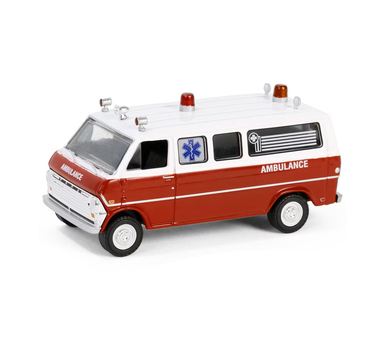 Greenlight - 1970 Ford Club Wagon Ambulance Red and White "Airplane!" (1980) Movie - Scala 1/64 Hollywood Series