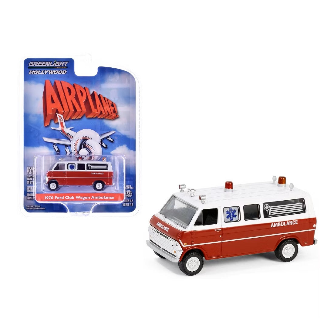 Greenlight - 1970 Ford Club Wagon Ambulance Red and White "Airplane!" (1980) Movie - Scala 1/64 Hollywood Series