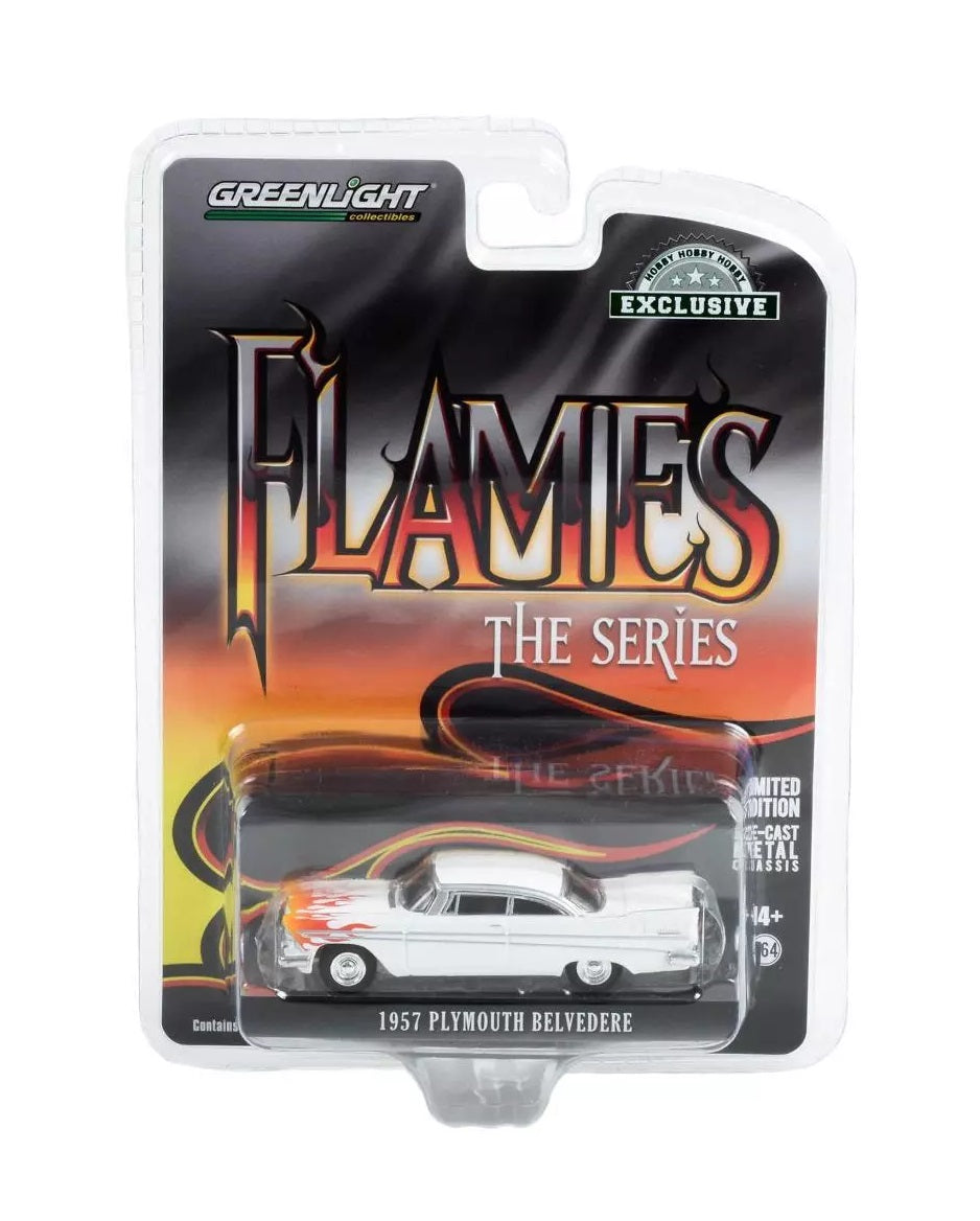 Greenlight - 1957 Plymouth Belvedere White with Flames Hobby Exclusive - Scala 1/64