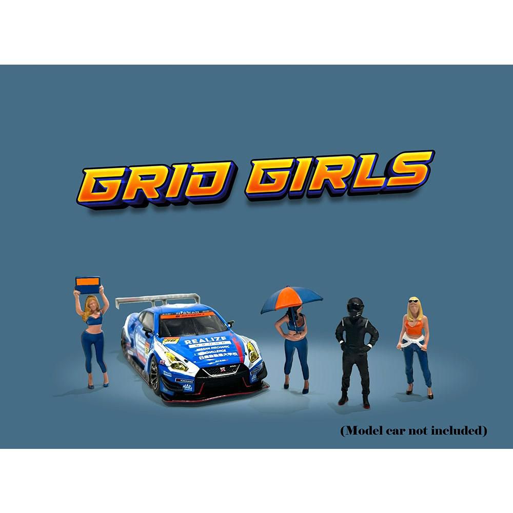 American Diorama - "Grid Girls" 5 piece Diecast Figure Set (4 Figures, 1 Umbrella) Car Not Included - MiJo Exclusives - Scale 1/64 AD-2406MJ