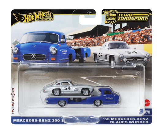 Mercedes-Benz 300SL + '55 Mercedes-Benz Blaues Wunder - Series Car Culture Team Transport - Hot Wheels Premium - Scala 1/64