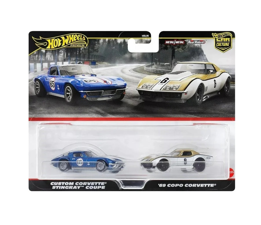 Hot Wheels Premium - 2 Pack Custom Corvette Stingray Coupe and '69 Copo Corvette - Scale 1/64