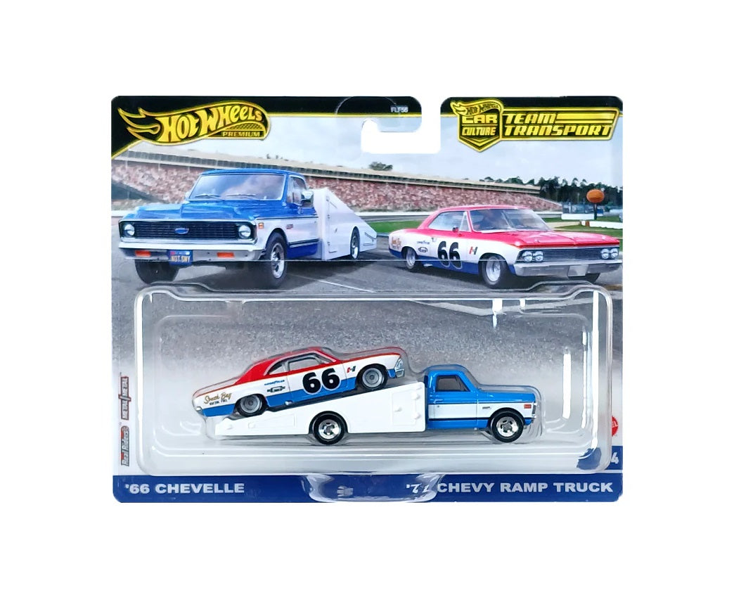 Hot Wheels Premium - '66 Chevelle and '72 Chevy Ramp Truck - Series Car Culture Team Transport - Scala 1/64