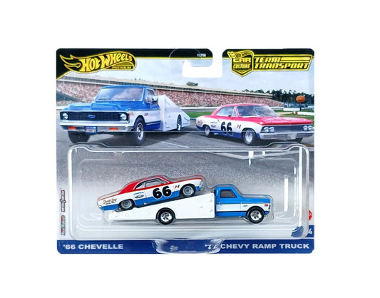 Hot Wheels Premium - '66 Chevelle and '72 Chevy Ramp Truck - Series Car Culture Team Transport - Scale 1/64