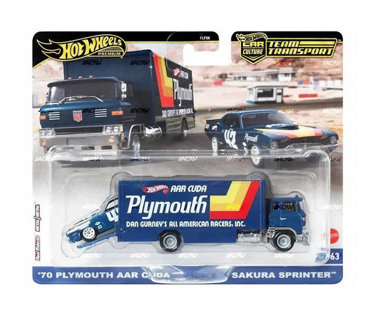 Hot Wheels Premium - '70 Plymiuth AAR Cuda and Sakura Sprinter - Series Car Culture Team Transport - Scale 1/64