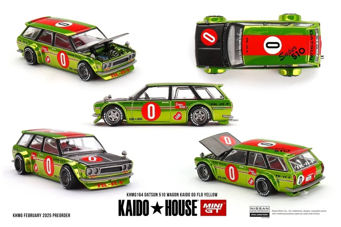 [PRE-ORDER] Mini GT Kaido House - Datsun KAIDO 510 Wagon OG FLO Yellow 1969 - Scale 1/64 KHMG164