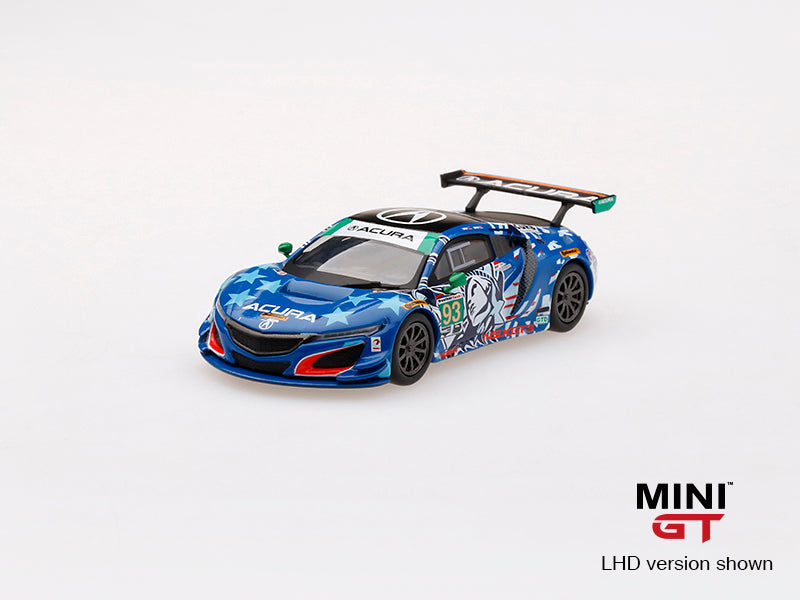 Mini GT - Acura NSX GT3 #93 Statue of Liberty" 2017 IMSA Watkins Glen MiJo Exclusives - Scala 1/64 MGT00072-MJ