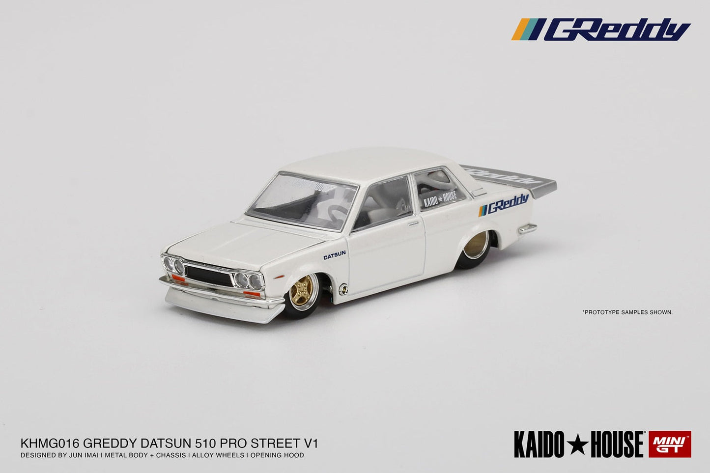 Mini GT - Datsun 510 Pro Street GREDDY Pearl White - KAIDO HOUSE Scala 1/64 KHMG016