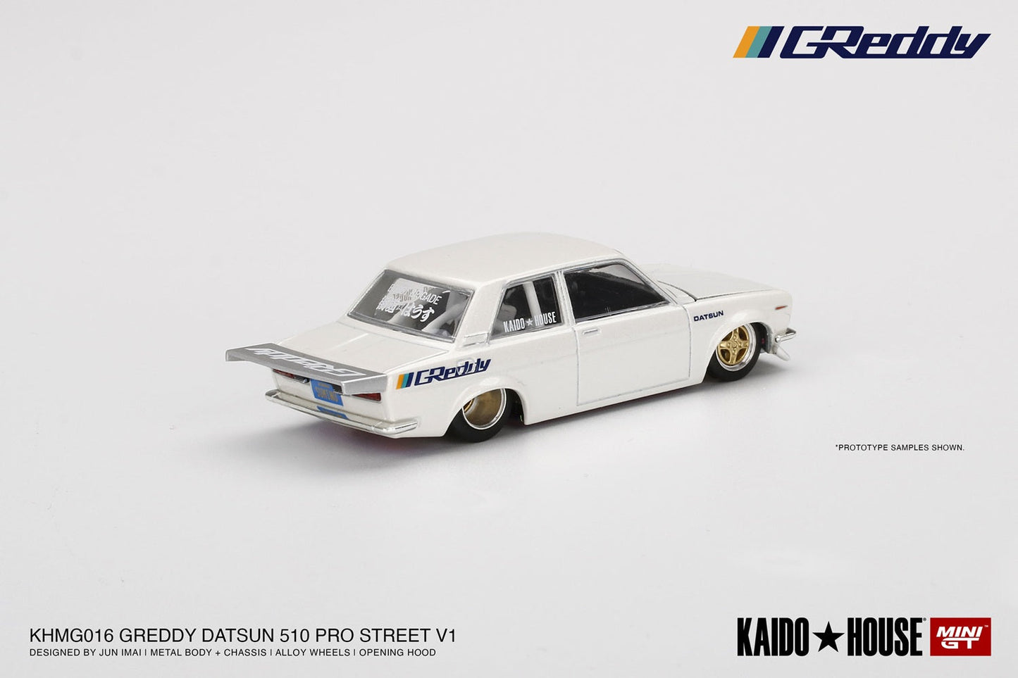 Mini GT - Datsun 510 Pro Street GREDDY Pearl White - KAIDO HOUSE Scala 1/64 KHMG016